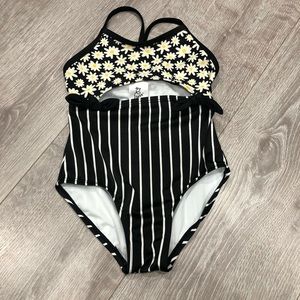 Girls floral and striped one piece swimsuit